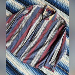 Vintage Catalina red white & blue striped denim button up shirt men’s XL